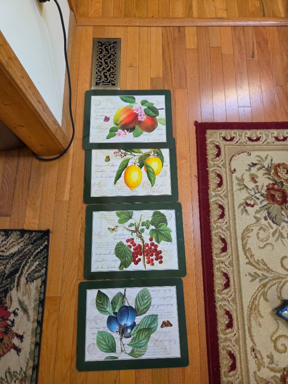 set of four vintage cork backed botanical fruit placemats by pimpernel no box